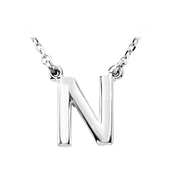 14K White Gold Kendall Collection Block Initial N Necklace 16 Inch